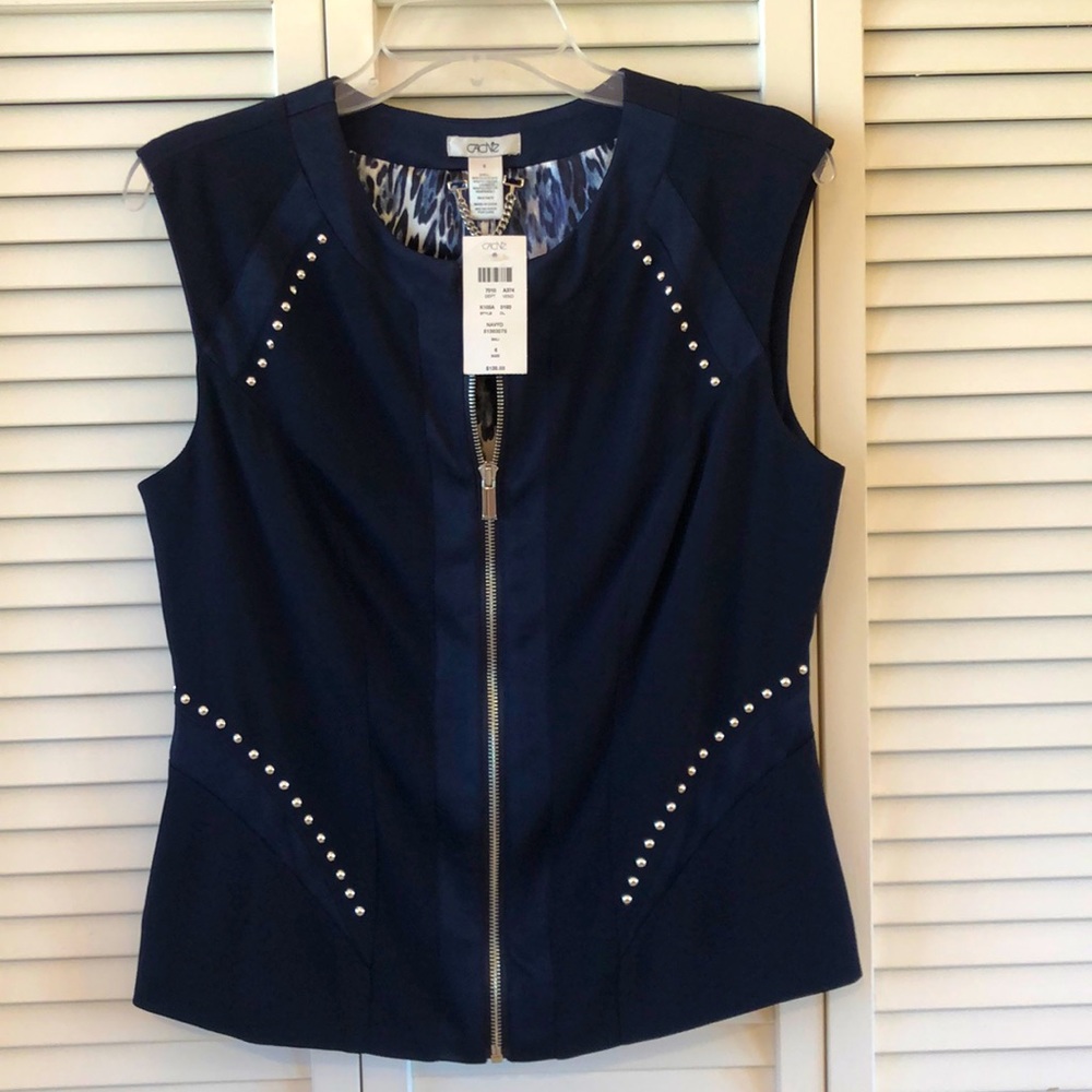 Cache Shirt Vest Stud Embellished Fully Lined Satin Like Leopard Print. Size 6